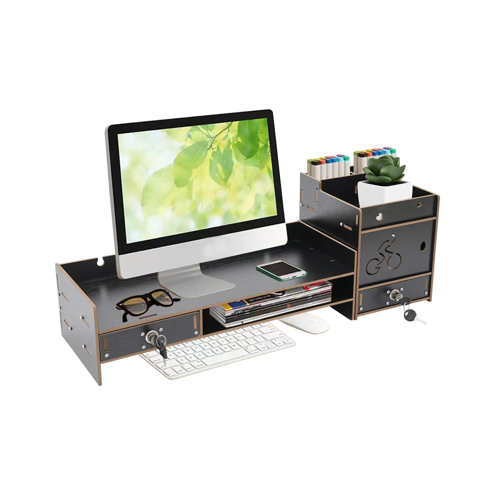 

Wood Computer Monitor Stand for Desk Monitor Riser with Drawers & Lock Monitor Stand Organizer Desk Storage Shelf Office Desk Ac