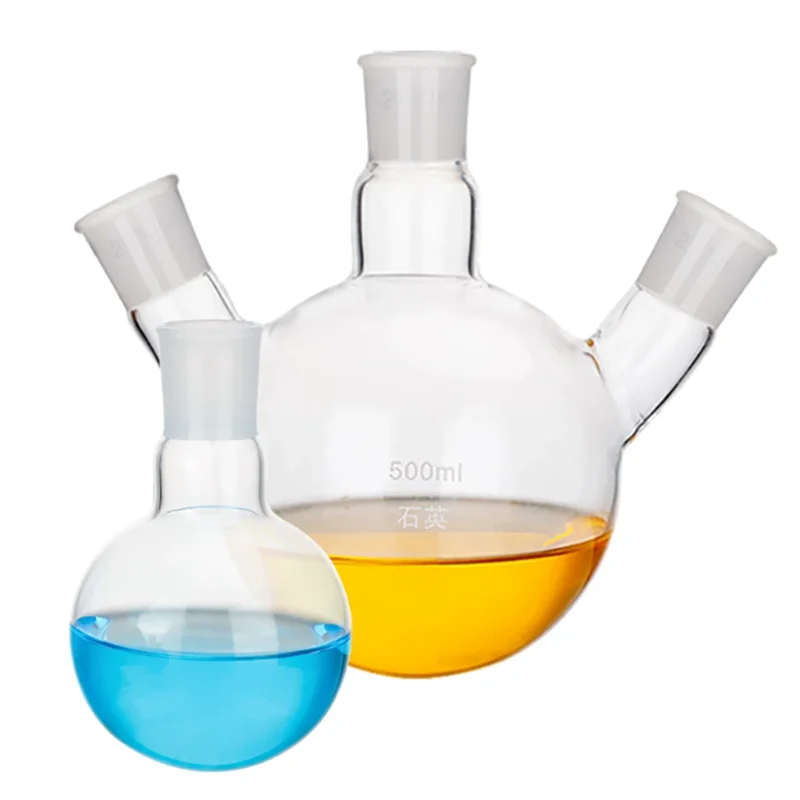 Quartz glass three-necked flask slanted three-necked round bottom flask three-necked flask 50/100/150/250/500/1000/2000ml