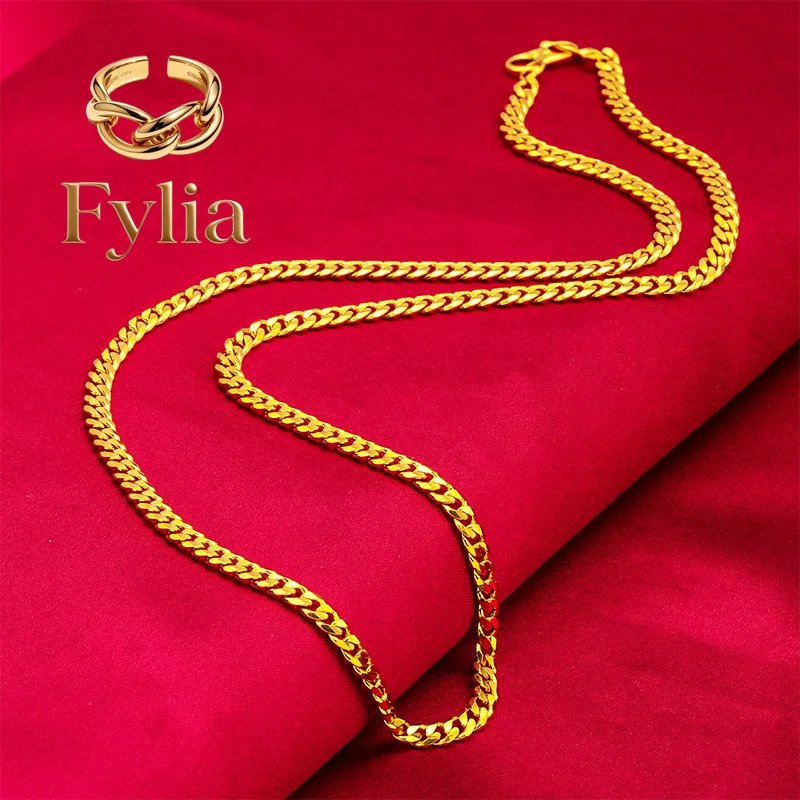 

Fylia Jewelry 50cm Necklace Women's Flat Chain 24K Gold AU999 - 50cm pendant-compatible, luxury 24K, understated taste for dai