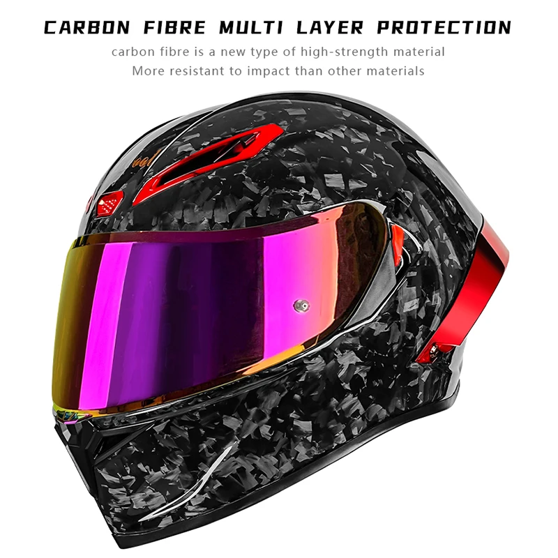 Carbon Fiber Full-Face Motorcycle Helmet with Dual Visors and Large Rear Spoiler – Street/Crash Helmet