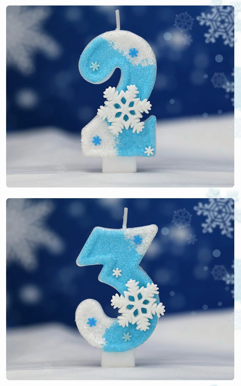 Blaue Schneeflocke Geburtstag gefrorene Kerzen 0-9 Nummer Kuchen Kerze Prinzessin Kuchen Topper Geburtstag Party Dekoration Party Kuchen liefert – Detail 8