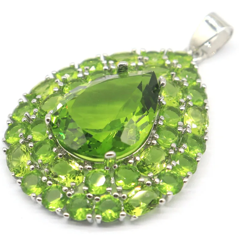SheCrown 48x30mm Highly Recommend Pink Kunzite Green Peridot Smokey Topaz Ladies Dating Silver Pendant