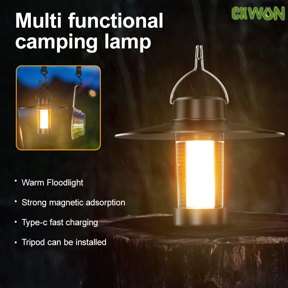 Outdoor LED Camping Light with Tripod 3 Modes Dimmable Indoor Decor Ambient Light USB Charging Emergency Portable Tent Warm Lamp