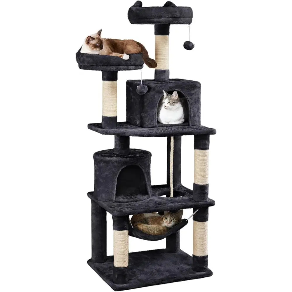 

62.5 Cat Tree with Platform, Hammock, Scratching Posts - Indoor Playhouse for Kittens and Cats
