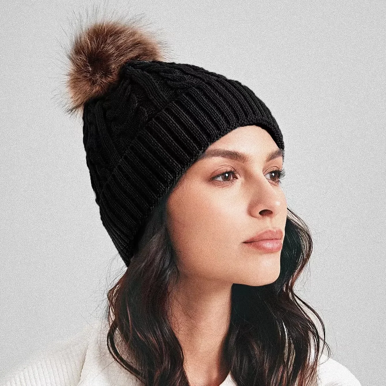 Women's New Fashion Plush Ball Knit Hat Solid Color Single Layer Flapped Warm Knit Hat Best Gift