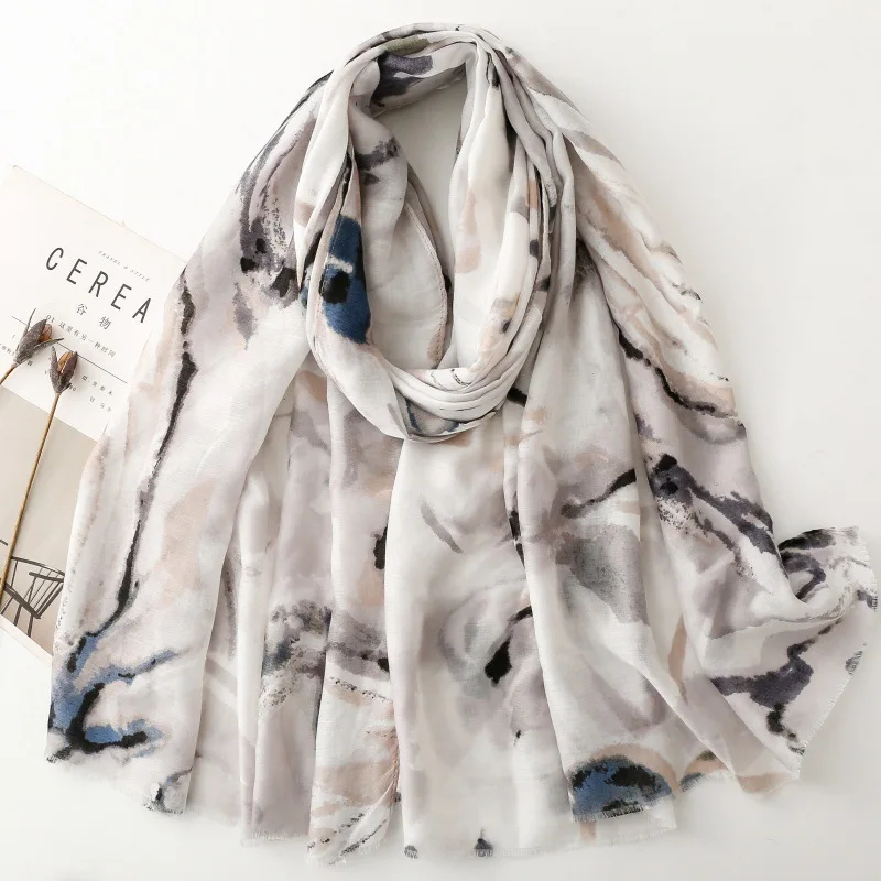 New Fashion Ink Painting Butterfly Viscose Soft Scarf Boho Chic Thin Fringe Shawl Women Perfect for Travel & Casual Muslim Hijab