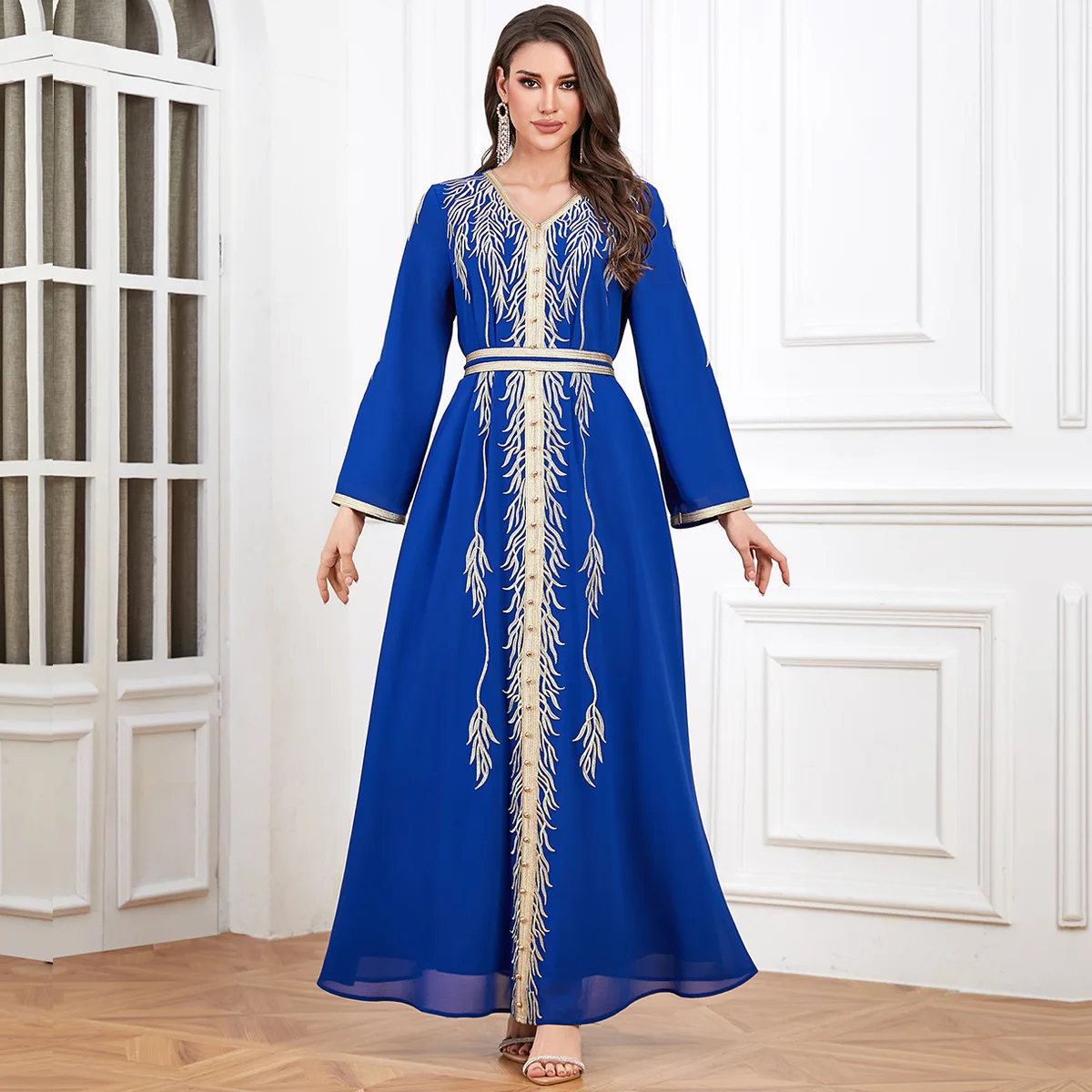 

Eid Djellaba Dubai Embroidery Muslim Women Beading Maxi Dress Abayas Turkey Kaftan Ramadan Jalabiya Dresses Musulmane Femme Gown