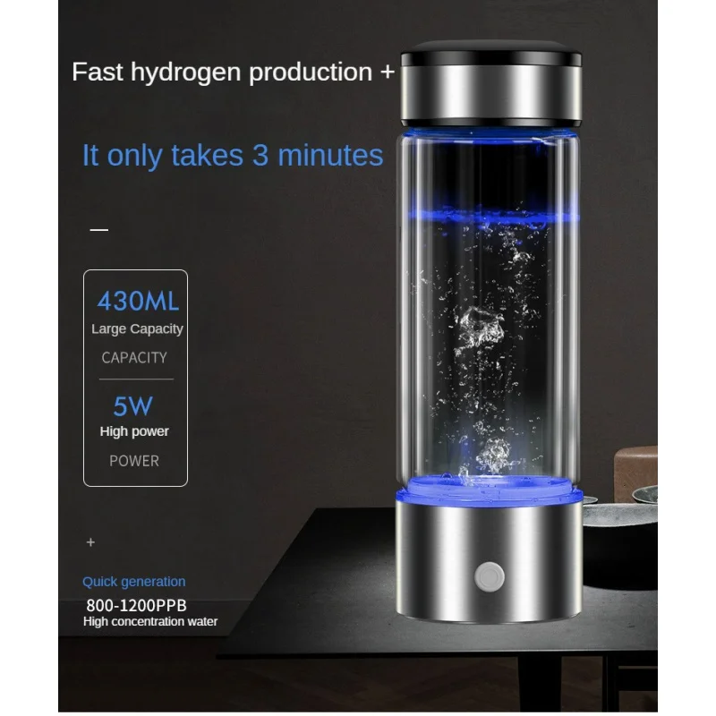 Hydrogen-Rich Water Cup Portable Health USB Charging High Borosilicate Glass 450ml Negative Ion Electrolysis Generator