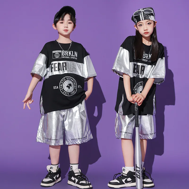 Pailletten Mode Gesellschaft stanz Kleidung Hip Hop Tanz Kostüme 4 Mädchen Jungen Straße tragen Kinder Jazz Tanz Wettbewerb Outfits