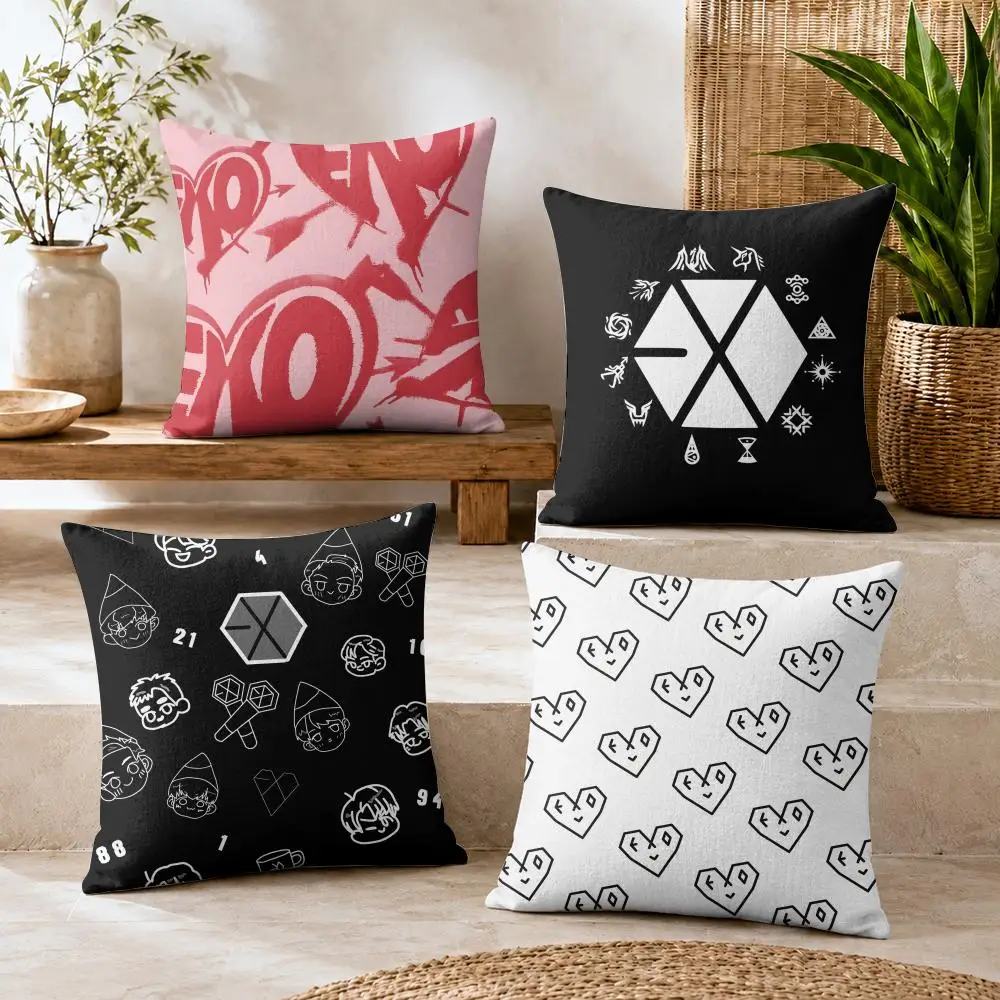 Top South Korean Boy Band E-EXO Cushion Cover Soft Short Plush Double-Sided Printing Home Decor Cozy Sofa Pillow Case Fine Gift