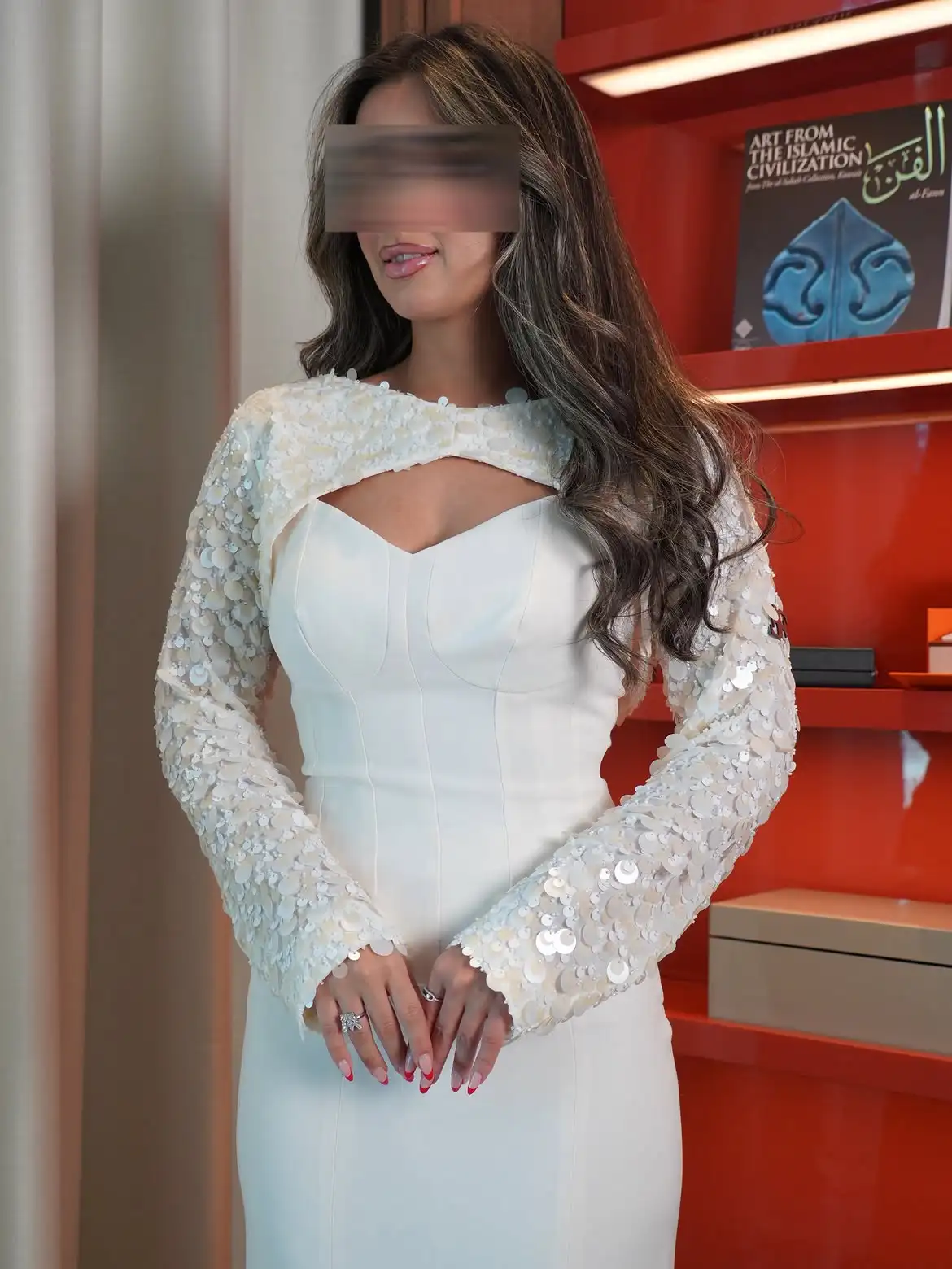 Elegant Paty Dresses Ivory Satin Evening Dresses For Women Sequin Long Sleeve Cutout Mermaid Prom Dresses Wedding Dresses Bride