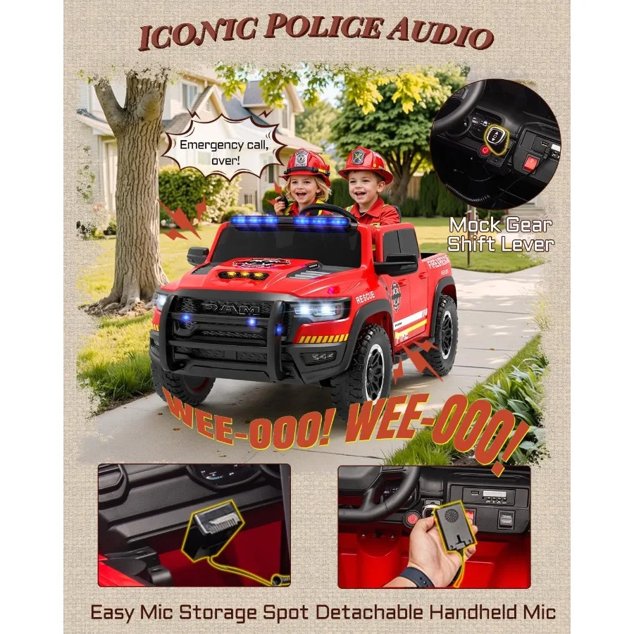 ركوب الأطفال المرخص 24 فولت على شاحنة إطفاء، ركوب شاحنة إطفاء بمقعدين على سيارة مع جهاز تحكم عن بعد، سيارة كهربائية للأطفال مع صفارة الإنذار، فلاس #4