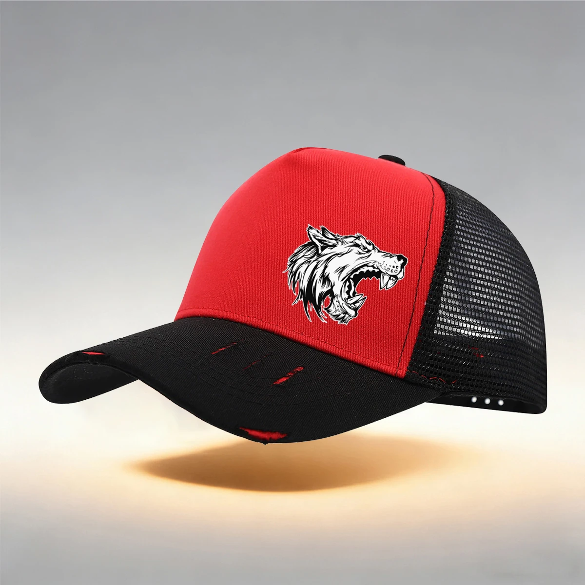 Unisex Adjustable Tear Style Baseball Cap With Wolf Logo Pattern Print Design, Breathable Mesh , Suitable For Outdoor Sports view 3