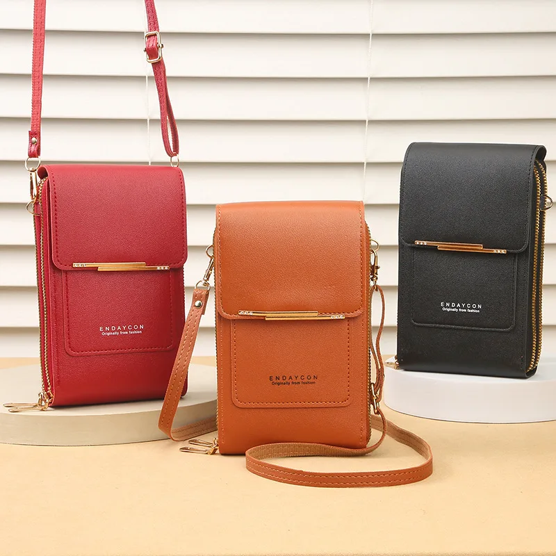 Fashion Touch Screen Lock Cell Phone Bag Women's Mobile Phone Card Holder Crossbody Shoulder Bag