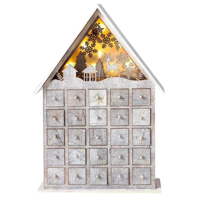 Wholesale Christmas Ornaments Advent Calendar Gift Boxes Large Lighting Wooden Decorations for Holiday Home Decoration