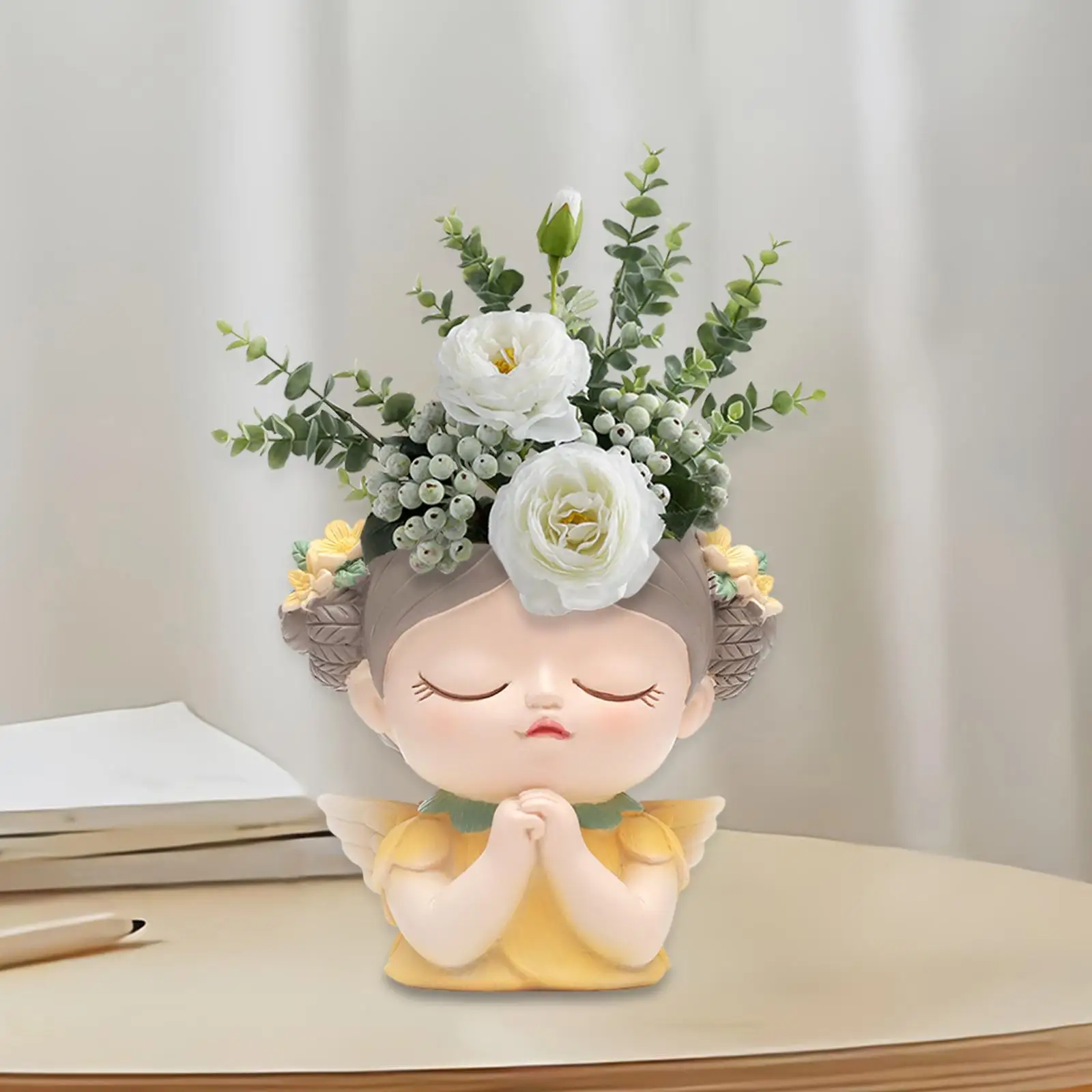 

Girl Head Planter Pot Cartoon with Drainage Hole Cute Resin Face Flower Pot for