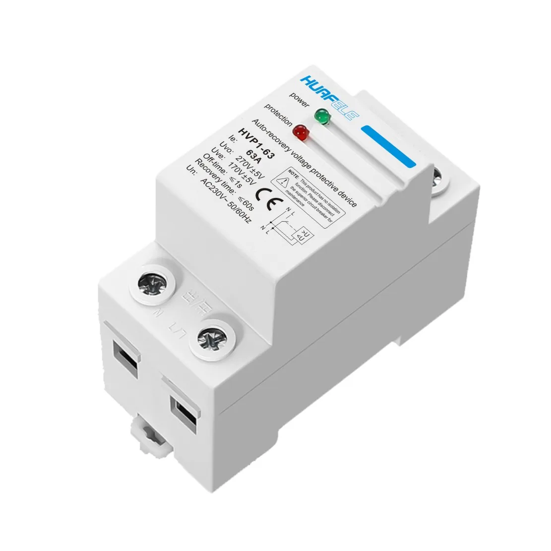 40A 63A 230V Din rail 2 LED automatic reconnect over voltage and under voltage protective device protector protection relay