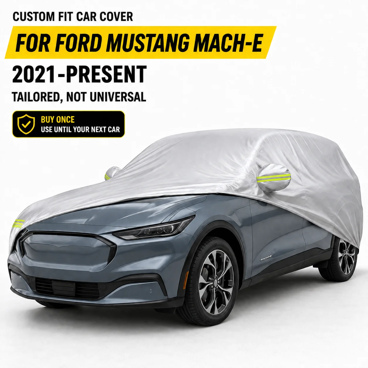 For Ford Mustang Mach-E 2021-Present Exterior Car Cover Outdoor Protection Durable Silver Coated Fabric UV Sun Dust Protection