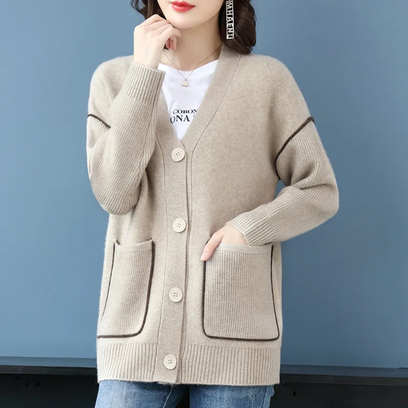 

Oversized Autumn Winter Knitted Cardigan For Women New Lazy Loose Outerwear Middle-aged Mothers Sweater Jacket Knitwears Coat
