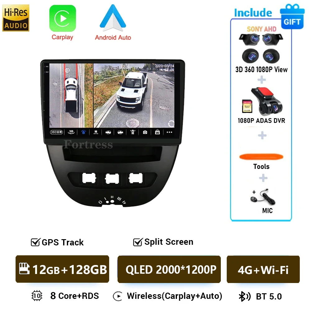 For Peugeot 107 For Toyota Aygo Citroen C1 2005-2014 Android 16 CarPlay Auto Car Radio Multimedia Video Player GPS stereo Head - afbeelding 1