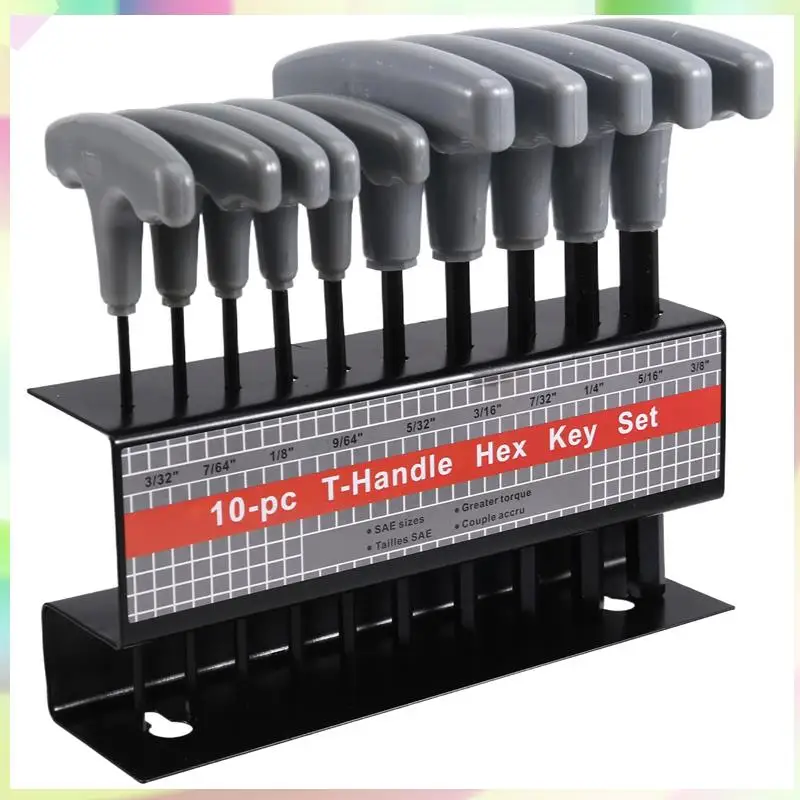 

B23B 10-Piece T-Handle Hex Key Wrench Set Imperial 3/32In-3/8In With Organizer Rack For Automotive Repair