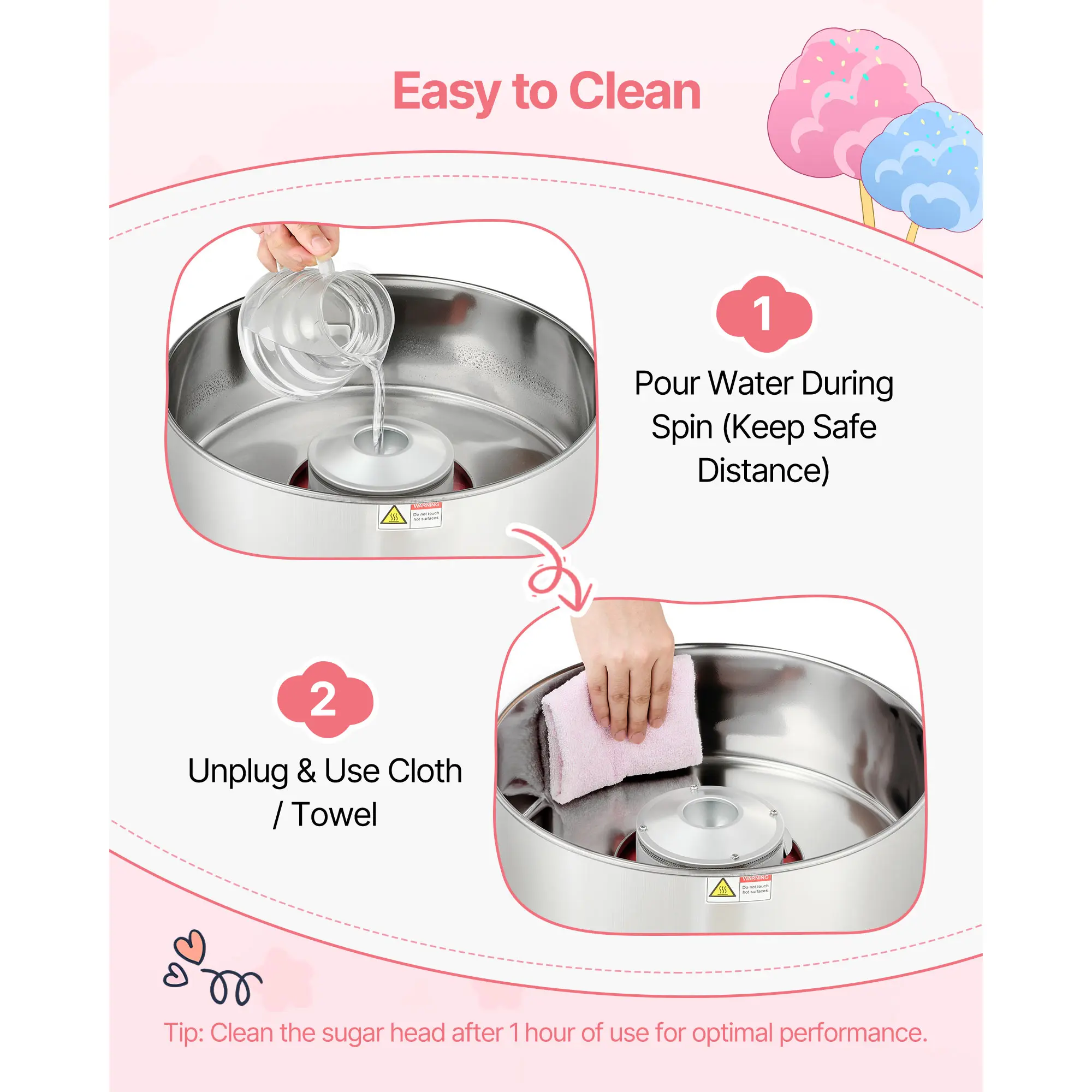 เครื่องทำสายไหม SucceBuy รุ่นเชิงพาณิชย์ 1000W ใช้ไฟฟ้า ใช้งานง่าย พร้อมโถสแตนเลสขนาด 15 นิ้ว สำหรับเด็ก