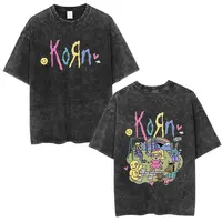 Korn-Camiseta de banda de Rock de dibujos animados para hombre, camisa Vintage lavada, de Metal, gótica, de gran tamaño, ropa de calle, camisetas de manga corta de verano