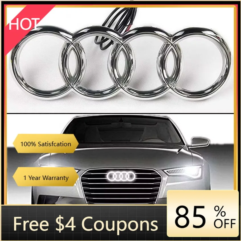 

For Audi Audi Car LED Front Grille 4-Ring Logo Light Static White Light 249 273 285mm For AUDI A3 A4 A5 A6 A7 A8 S4 S5 S6 S7 Q3