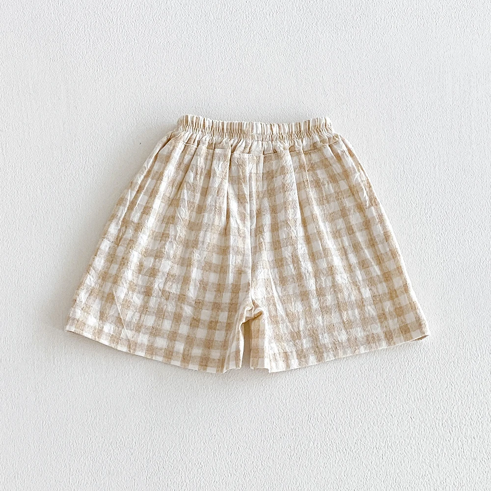 Ropa para Niños, Pantalones Cortos de Lino y Algodón para Niños, Pantalones Cortos a Cuadros de Verano para Niños Pequeñ