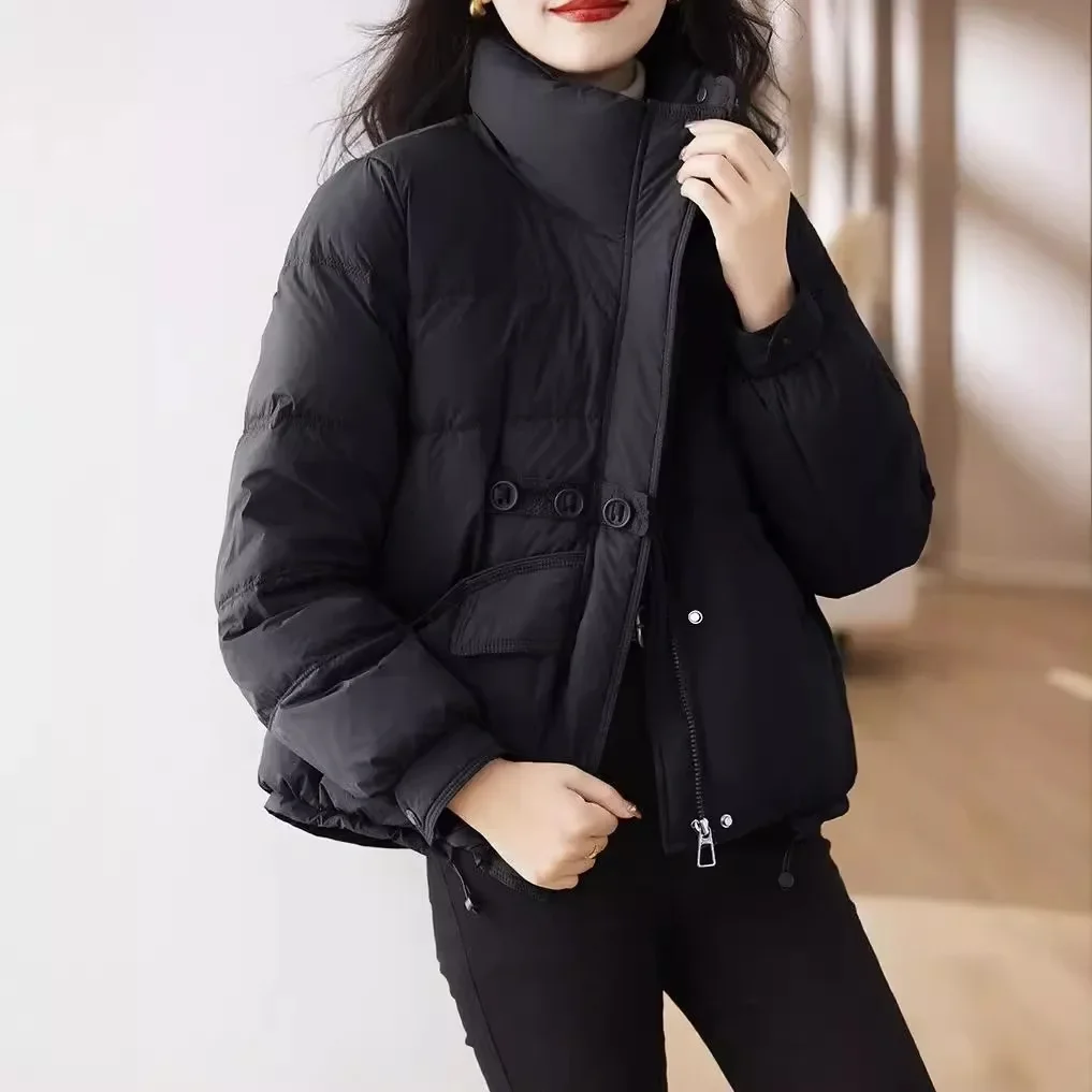 2024 women's winter new women's fashion short stand-up collar, white duck down thick down jacket