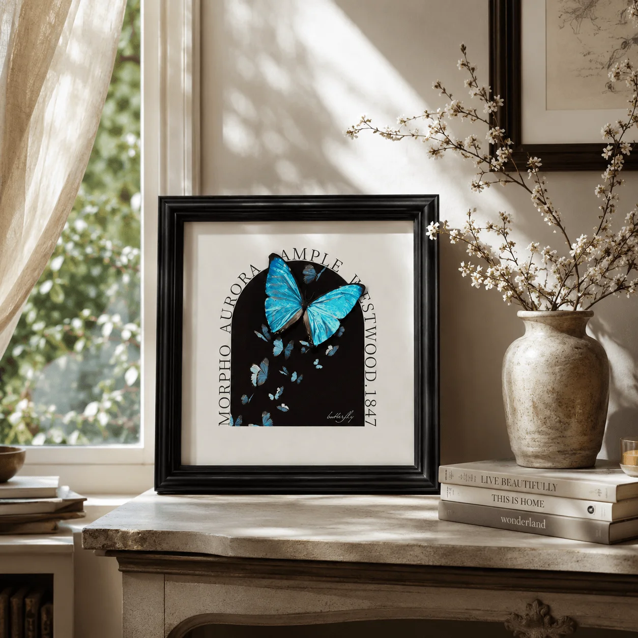 Real Westwood Morpho Butterfly in 8-Inch Wooden Frame, Blue Butterfly Wall Decor
