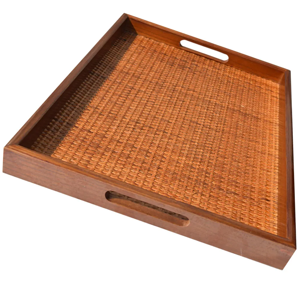 

Rattan Tea 5cm Snack Tray Wood Border Smooth Surface Food Serving Coffee Coffee Table Tray Decor Table Decor Storage