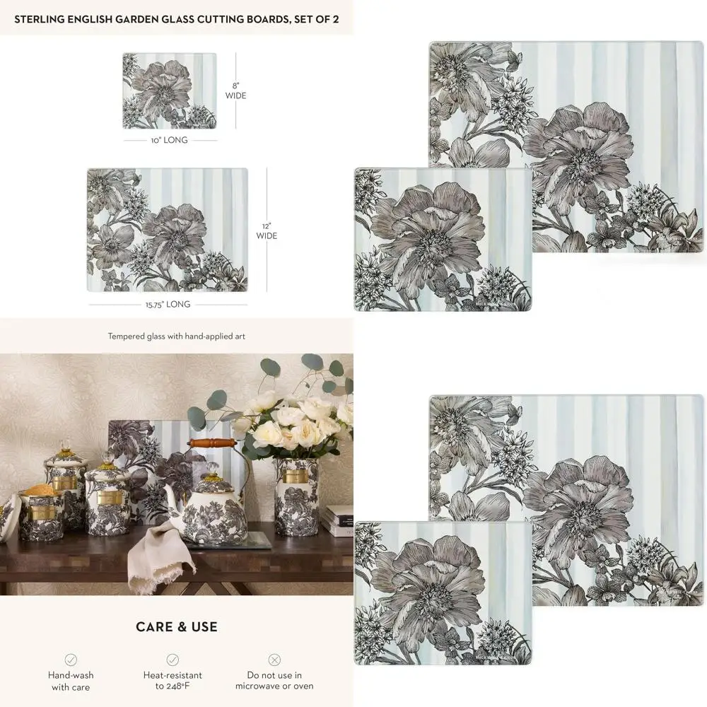 

Pair of Durable Tempered Glass Chopping Boards, Sterling English Garden Design