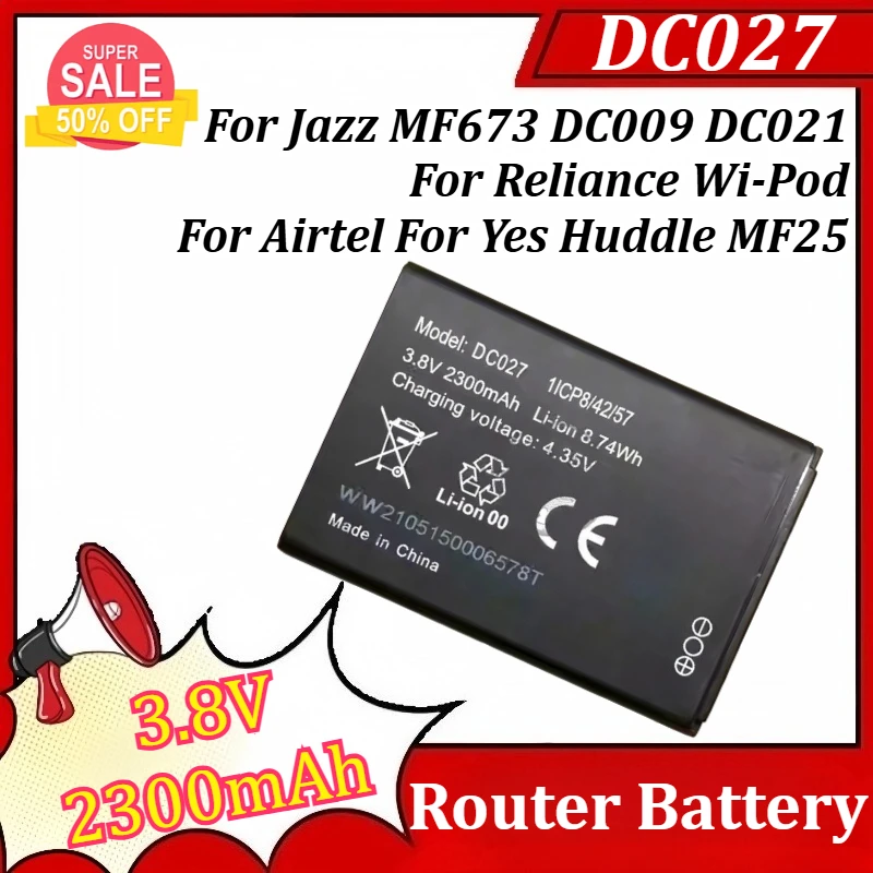 

New DC027 3.8V 2300mAh Router Battery for Jazz MF673 DC009 DC021 for Reliance Wi-Pod for Airtel for Yes Huddle MF25