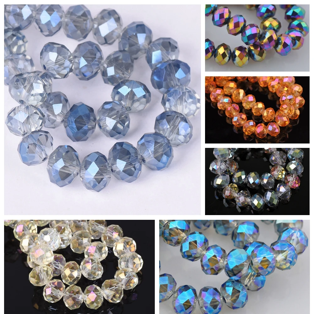 3 4 6 8mm 10mm 12mm 14mm 16mm 18mm Plated Colors Rondelle Faceted Czech Crystal Glass Loose Spacer Beads for Jewelry Making DIY