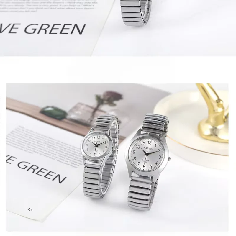 Man Women Couple Wrist Watches Stainless Steel Band Alloy Lovers Business Movement Wristwatch Elastic Strap Band Quartz Watch