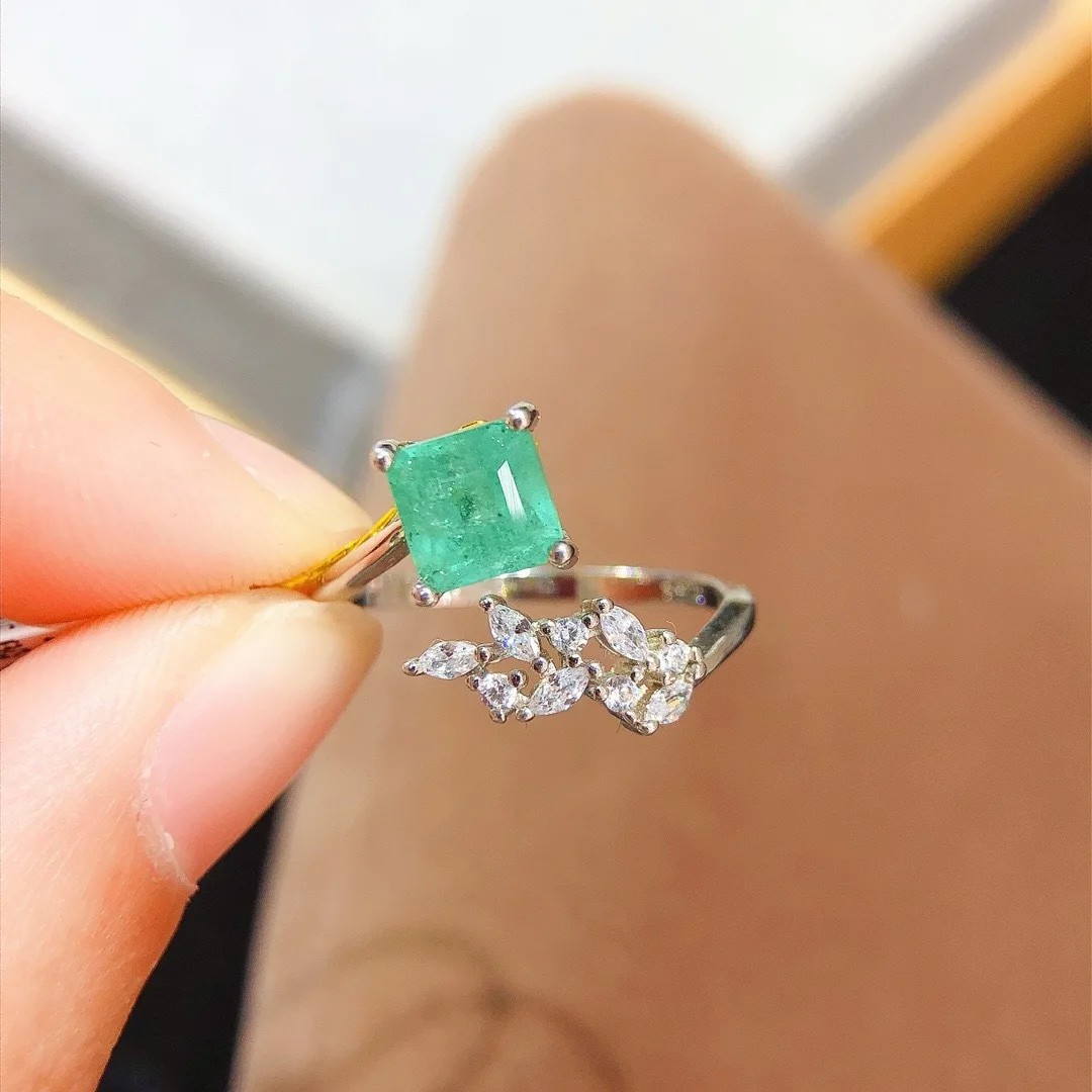 

Кольцо из стерлингового серебра 925 пробы с натуральным изумрудом, ювелирные изделия с регулируемым ремешком и драгоценными камнями, элегантная зеленая эффектная деталь