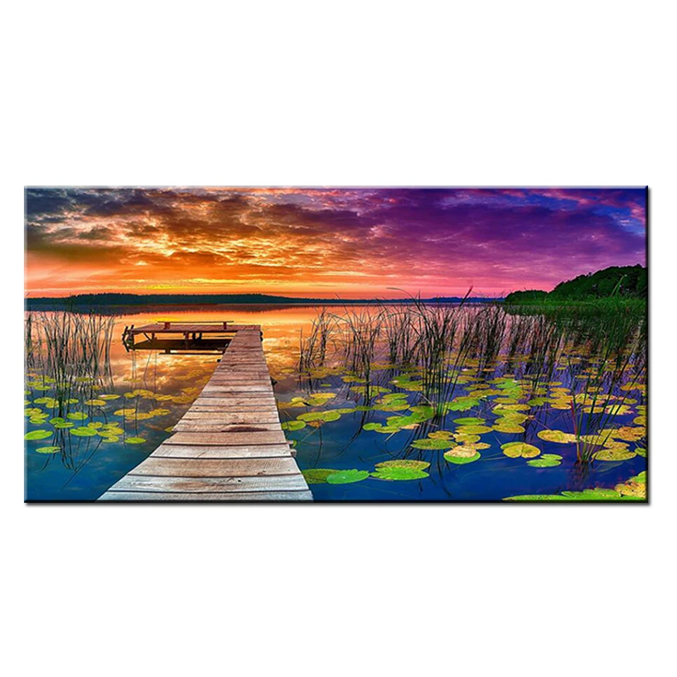 5D DIY Diamond Painting Beautiful Lake Water Lily Sunset Home Decor Embroidery Mosaic Picture Handcraft Kit Large Size Newest