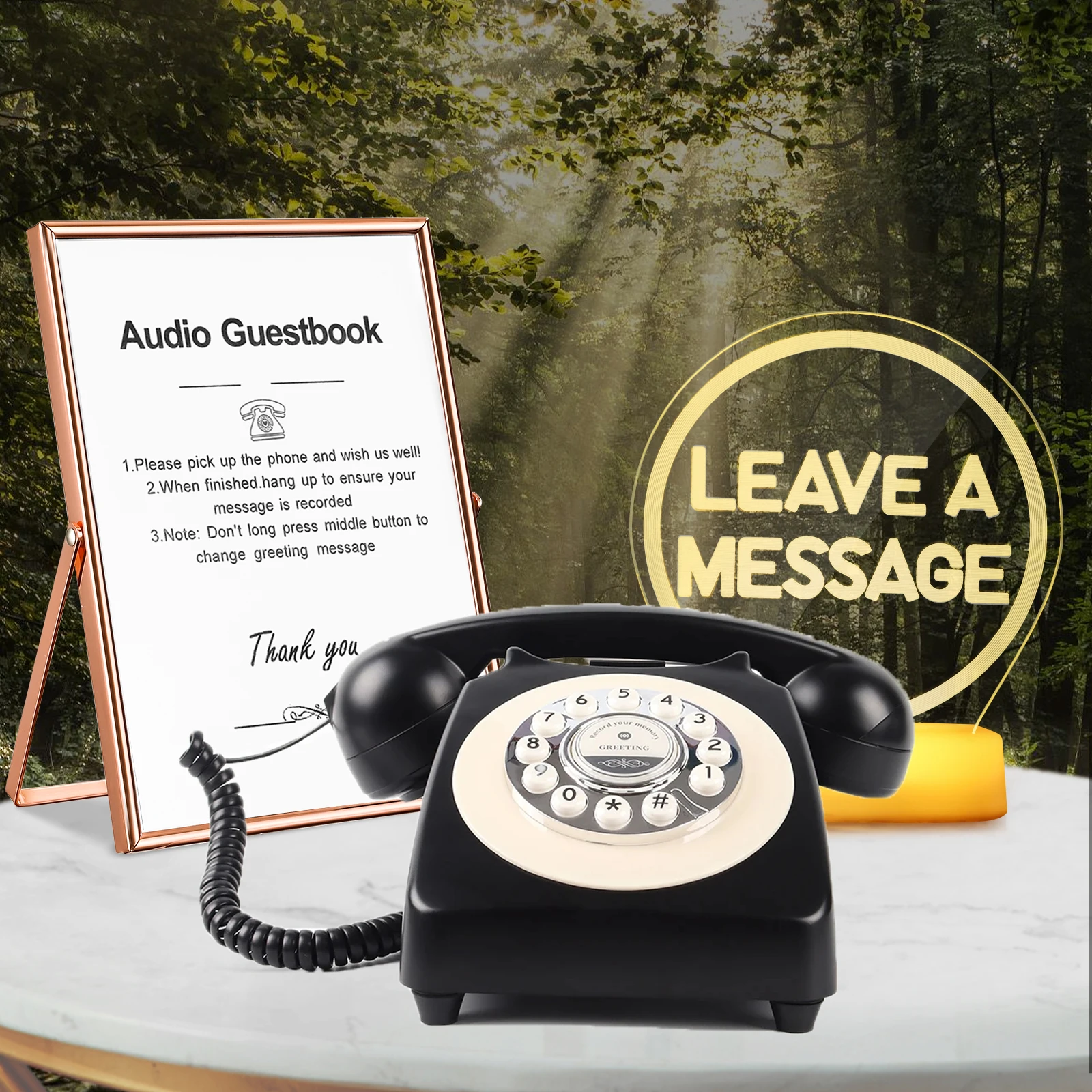 Audio GuestBook for Wedding with Free RGB LED Sign and Metal Photo Frame- Record Audio Messages GuestBooks Phone