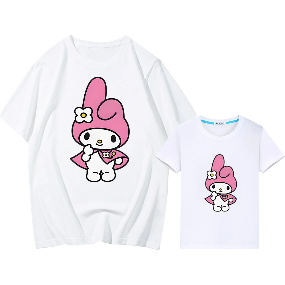 

Sanrio Семейные одинаковые наряды Аниме Короткие милые топы для мальчиков и девочек y2k хлопковая Футболка с принтом мелодии Одинаковая одежда