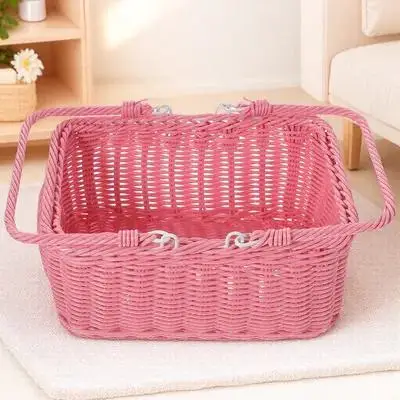 Woven Handwoven Picnic Basket Portable Rustic Storage Basket Fruit Vegetable Sundries Holder Artistic Fruit Woven Holder