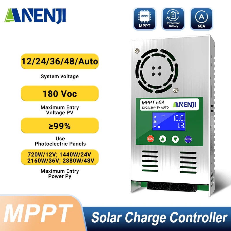 MPPT 60A 12V 24V 36V 48V Regolatore di carica solare Regolatore di carica solare automatico con LCD
