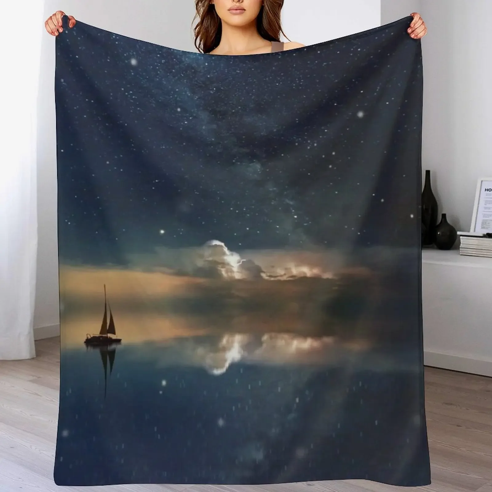 

Sailboat on Starry Seas Throw Blanket Bed linens Decorative Sofa blankets ands Comforter Blankets