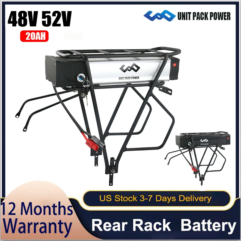 

Rear Rack eBike Battery 48V 52V 20AH Electirc Bicycle Bateria for Bafang 250W 500W 750W 1000W 1500W 18650 Cell Ebike Batterie