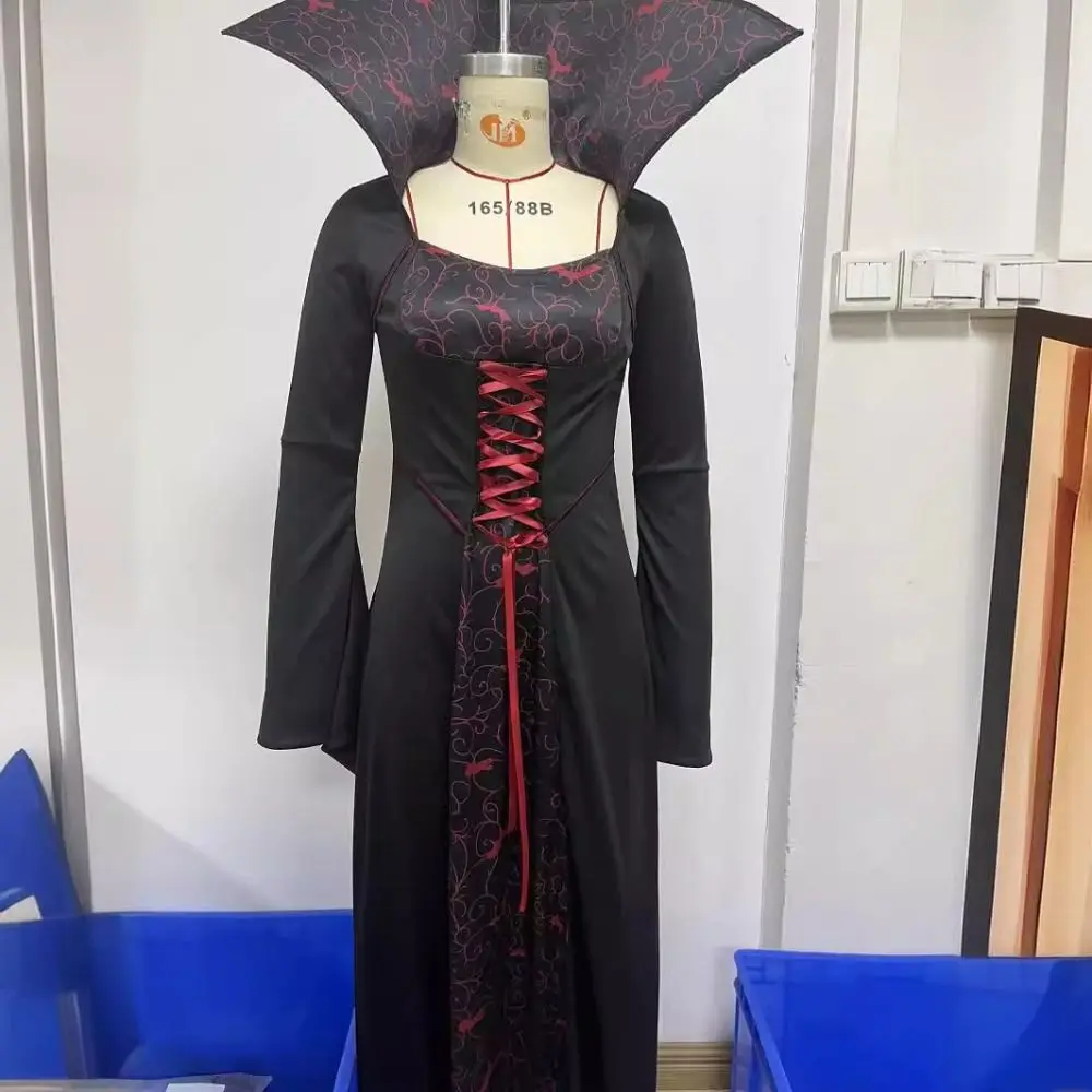 Stand Kraag Halloween Kleding Bell Mouw Grappige Halloween Heks Lange Jurk Lace Up Party Kinderen Middeleeuwse Gedrukte Jurk