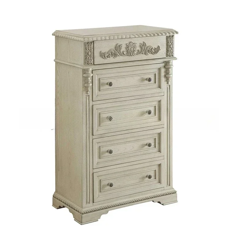 American solid wood chest furniture apartment type living room log classical carving old five bucket bedroom storage