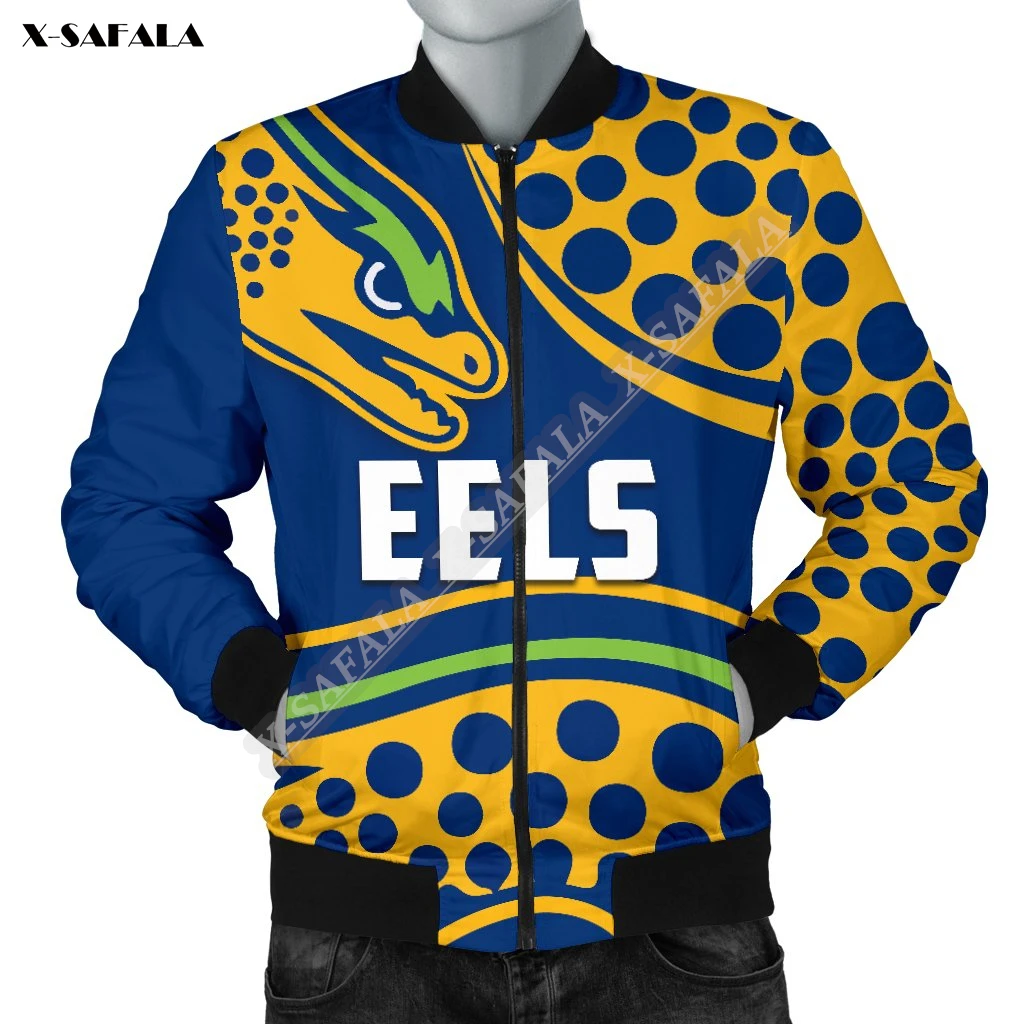 Australian Rugby Eels Broncos Bulldog Eagles 3D Print Bomber Thick Jacket Adult Men Flight Pilot Zipper Coat Cotton Warm Winter