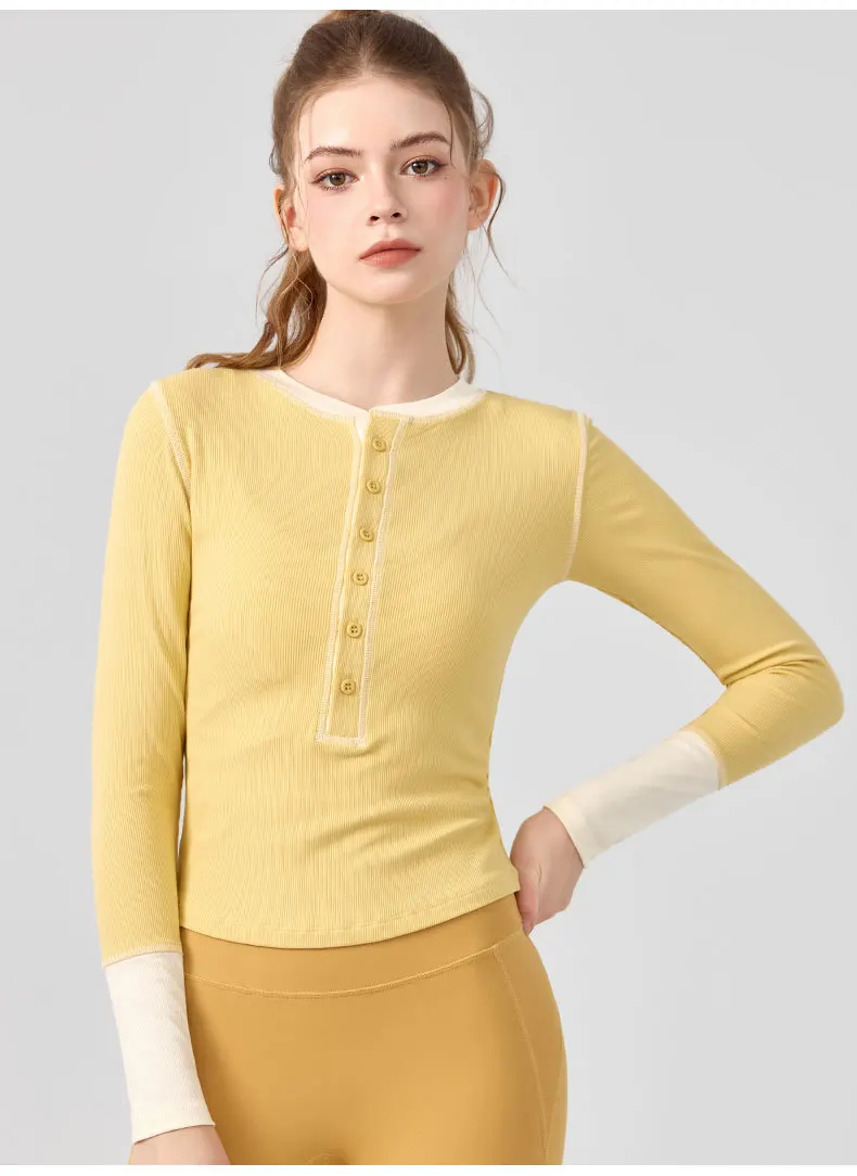 

Осенняя новая модная женская цветная футболка с длинным рукавом для йоги, пилатеса, фитнеса, тренажерного зала, тренировочные топы, эластичные, приятные для кожи топы