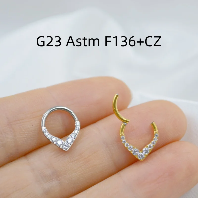 10pc-g23-titanium-heart-cz-nose-hoop-septum-clicker-hinged-segment-ring-ear-cartilage-helix-rook-tragus-16g-lip-piercing