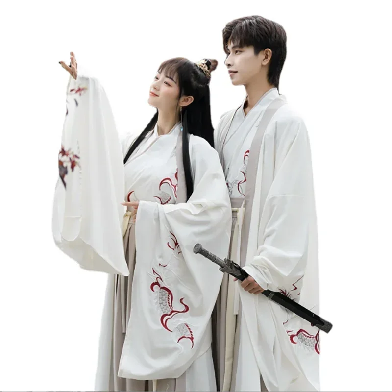 Large Size 4XL Hanfu Dress coppie Costume Cosplay tradizionale cinese 2023 uomini e donne Ancient Hanfu White & Khaki 3 pezzi set